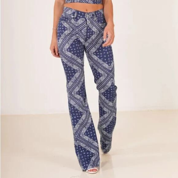 Revice La La Land Bandana Print Flares Jeans Laguna Blue Rodeo Western Size 25 - Picture 3 of 13